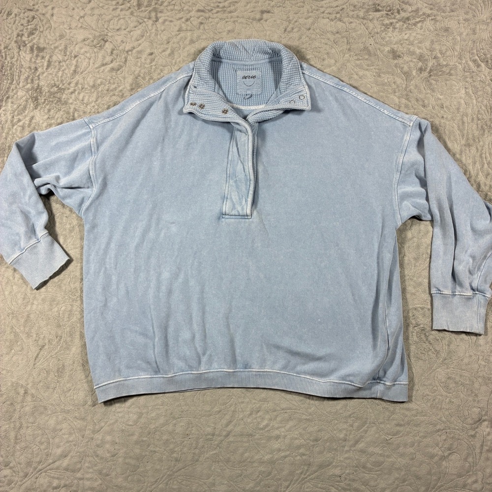 Aerie Quarter Snap Sweatshirt Pullover Size L Light Blue Cloud Cozy Oversized